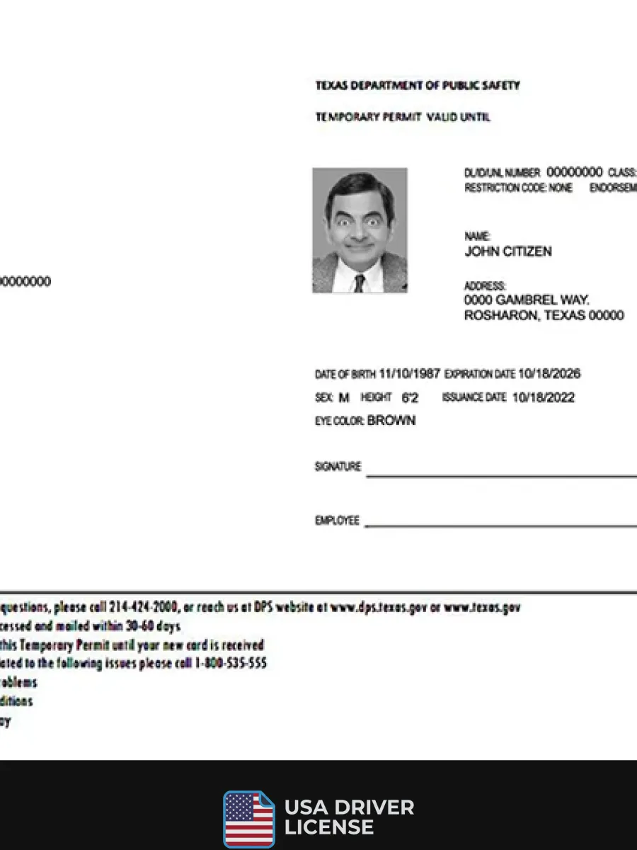 Usa Texas Temporary Permit — Driver License