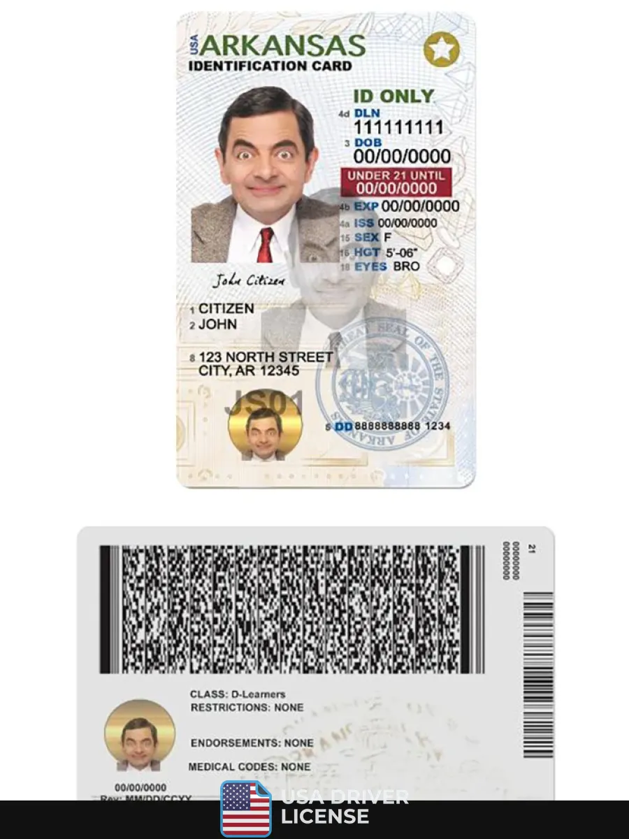 Usa Arkansas Id Card Under 21