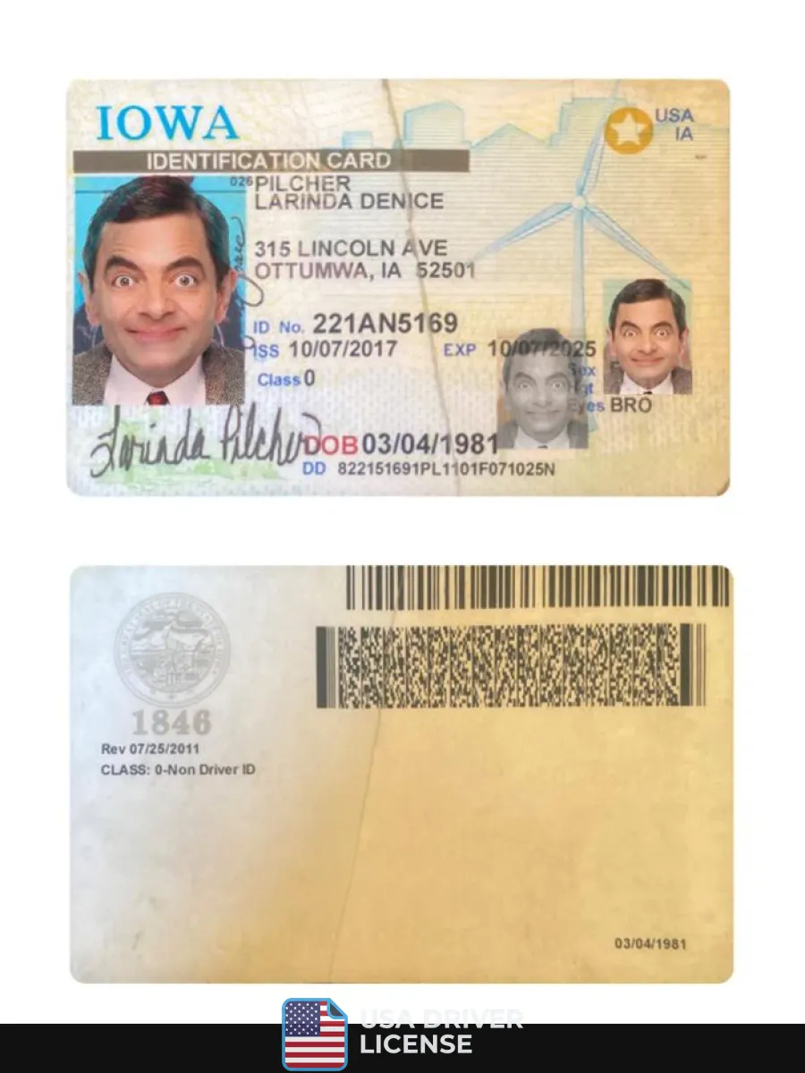 Usa Iowa Id Card