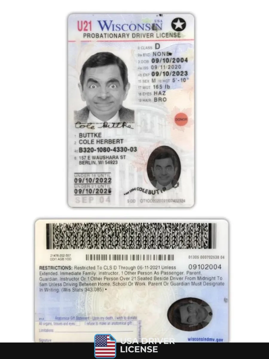 Usa Wisconsin Driving License 2020 Present