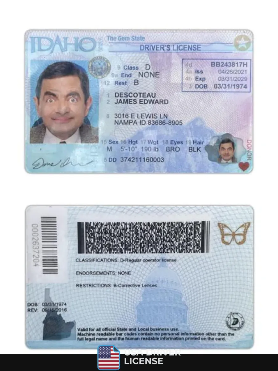 Usa Idaho Driving License 2021 Present — Driver License
