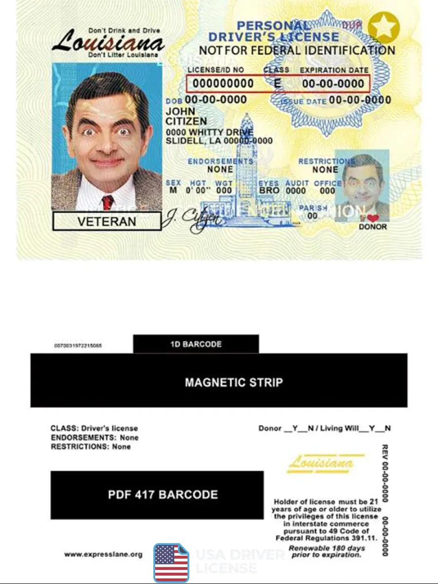 Usa Louisiana Driving License — Driver License
