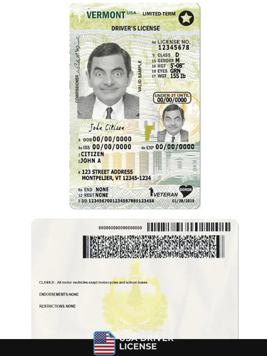 Usa Vermont Driving License Under 21 — Driver License