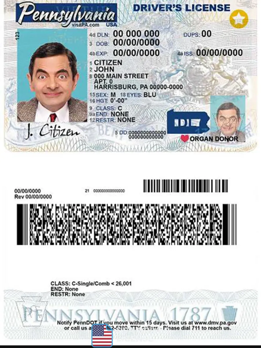 Usa Pennsylvania State Driving License — Driver License