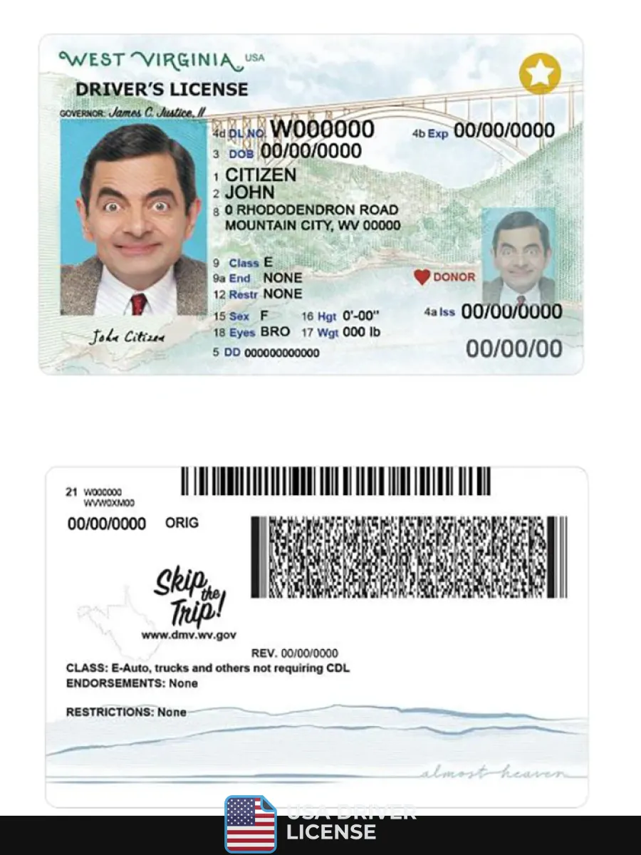 Usa West Virginia Driving 2023 Present License — Driver License