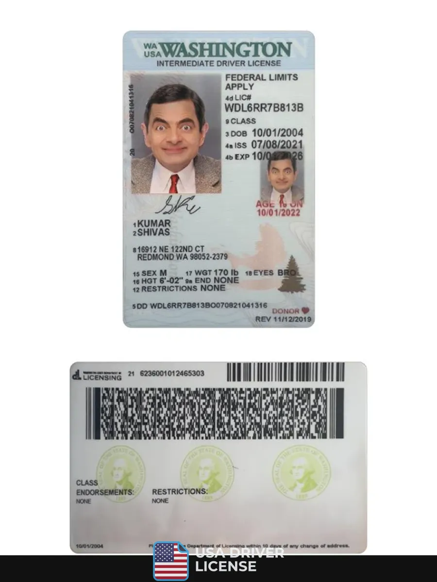Usa Washington Under 21 Intermediate Driving License — Driver License