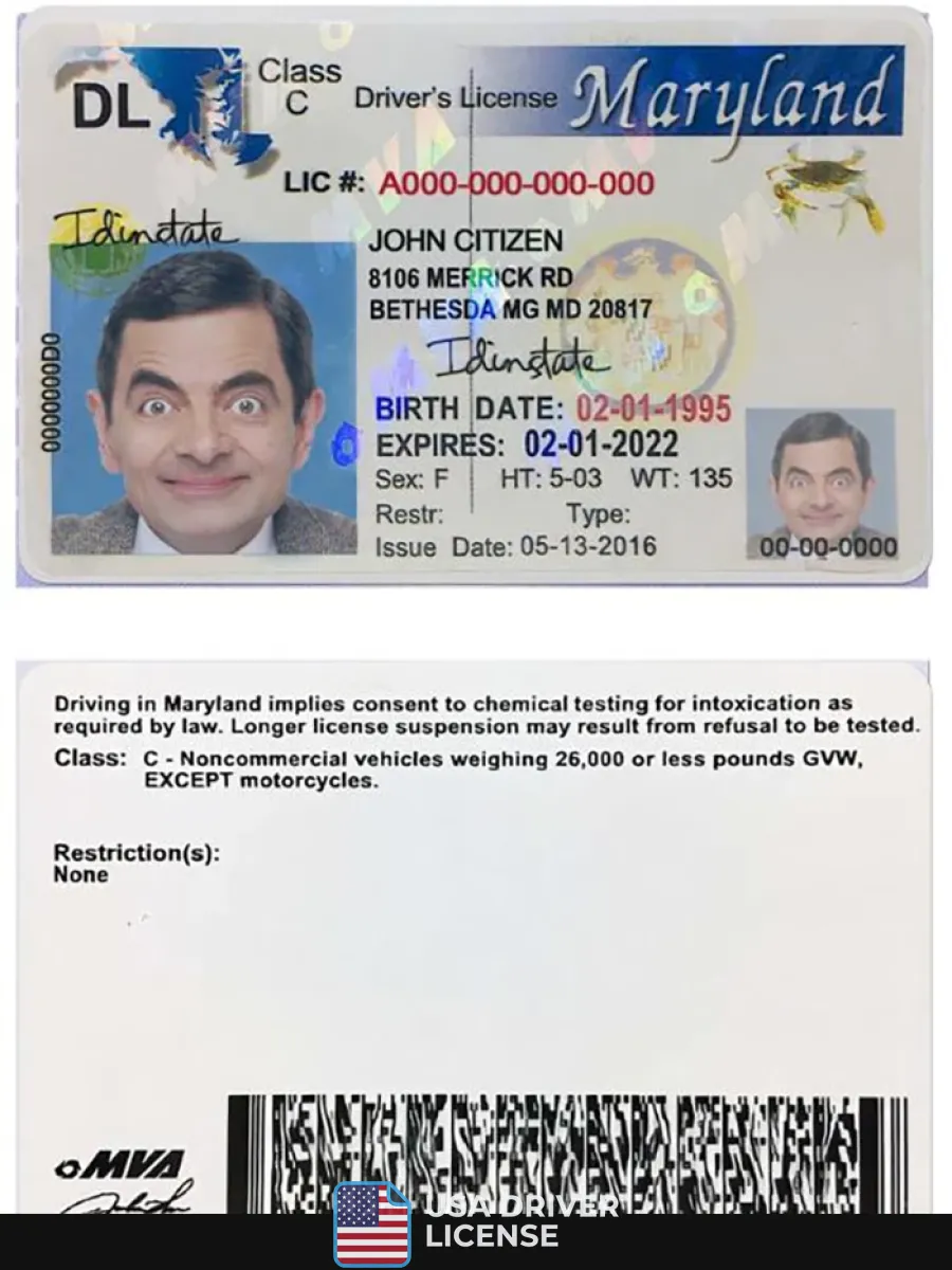 Usa Maryland Dl 2003 2016 — Driver License