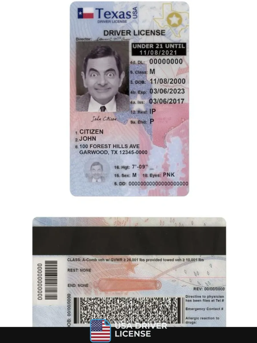 Usa Texas Driving License Under 21 — Driver License