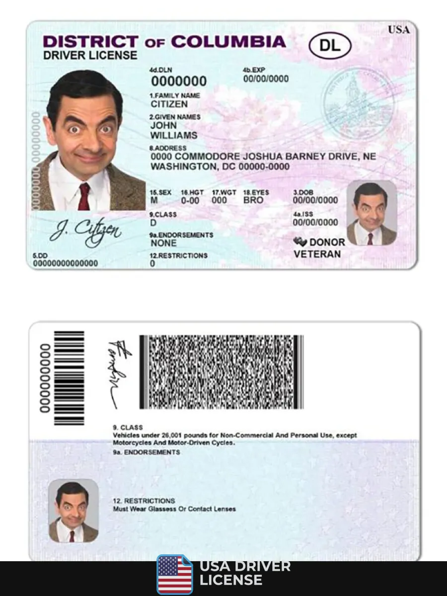 Usa District Of Columbia Driving License — Driver License
