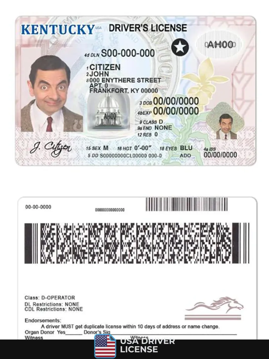 Usa Kentucky Driving License — Driver License