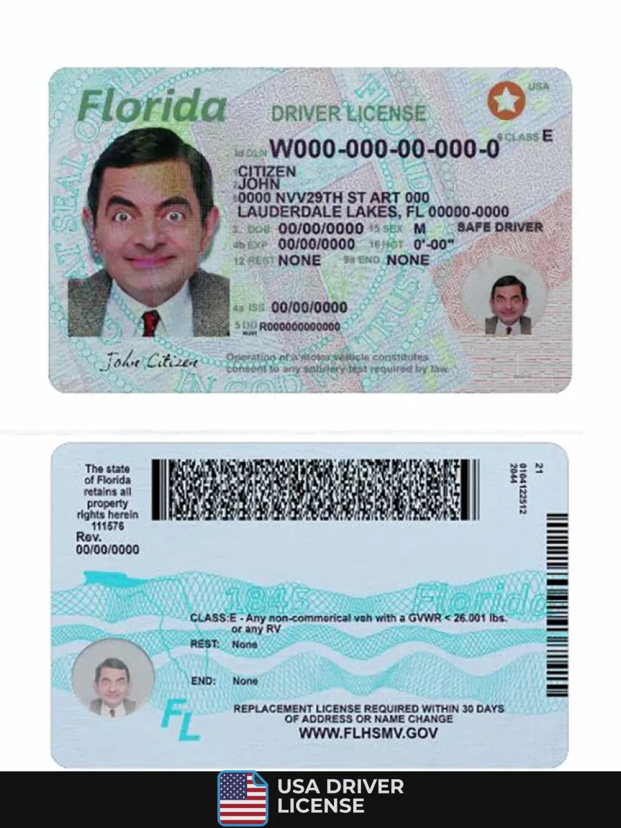 Usa Florida Driving License 2018 Present — Driver License