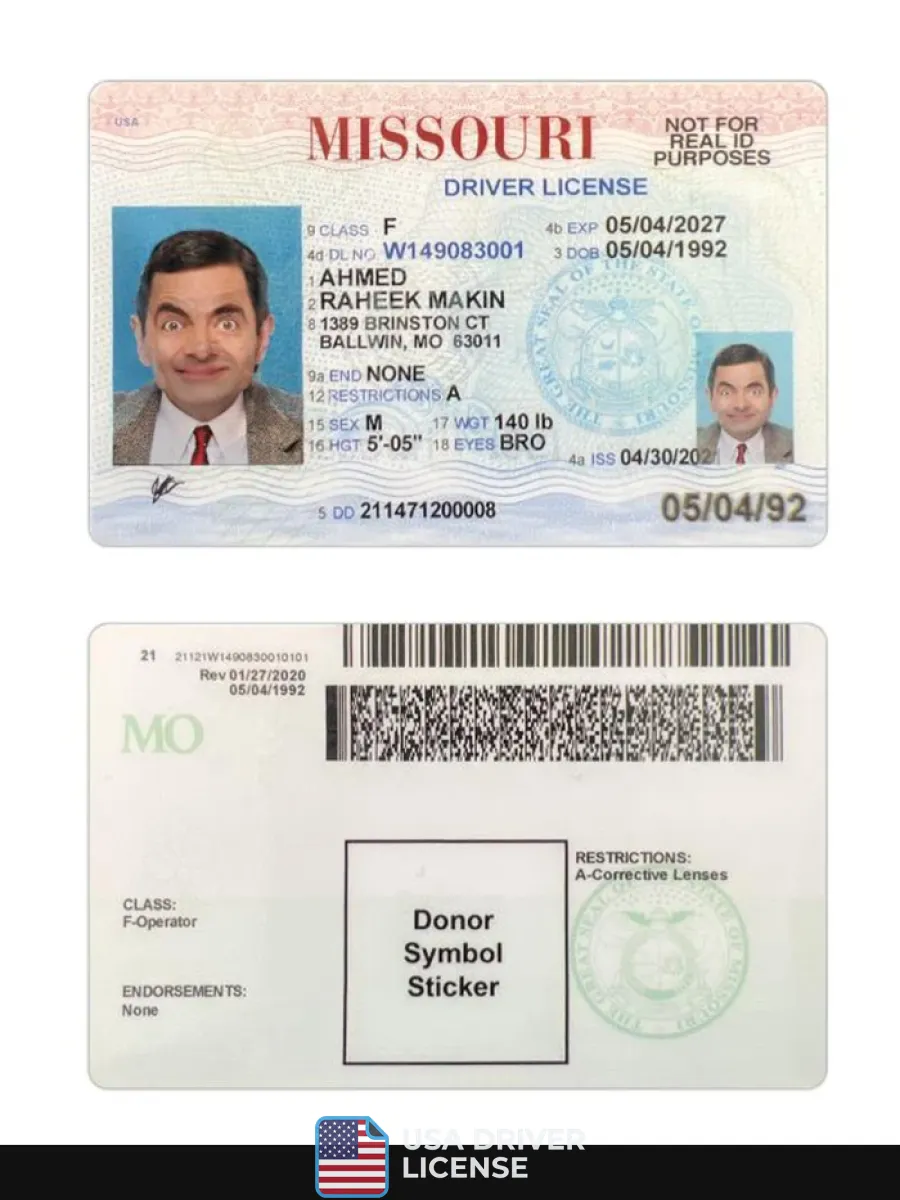 Usa Missouri Driving License 2021 Present — Driver License