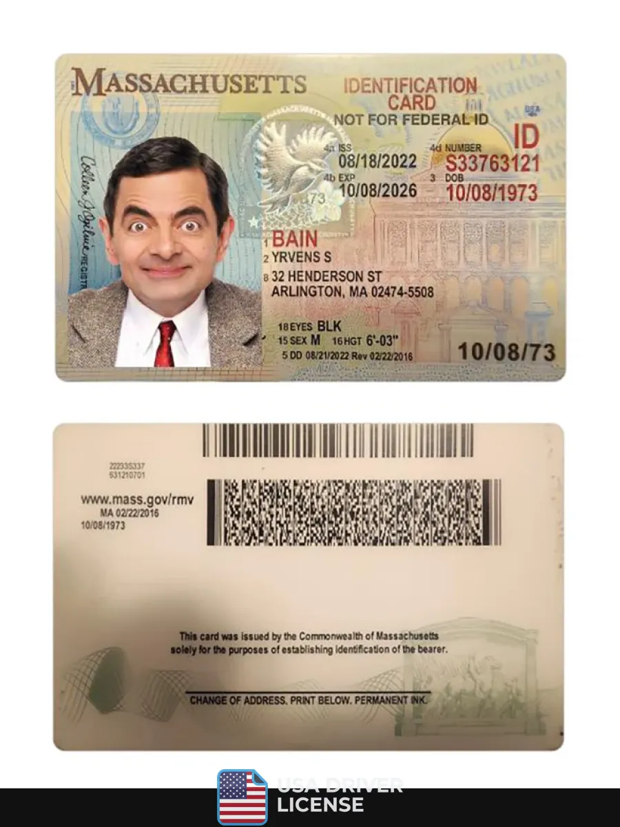 Usa Massachusetts Id Card