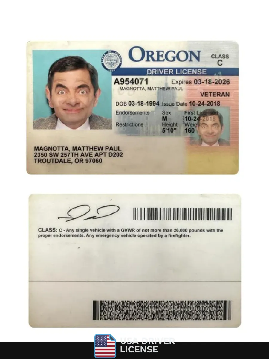 Usa Oregon Driving License 2018 Present — Driver License