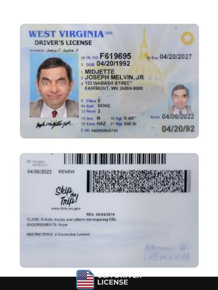 Usa West Virginia Driving License 2022 Present — Driver License