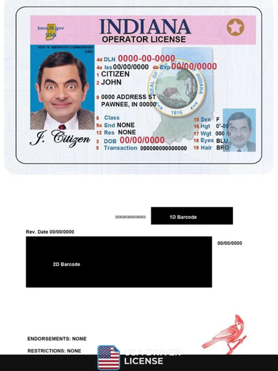 Usa Indiana Driving Operator License — Driver License