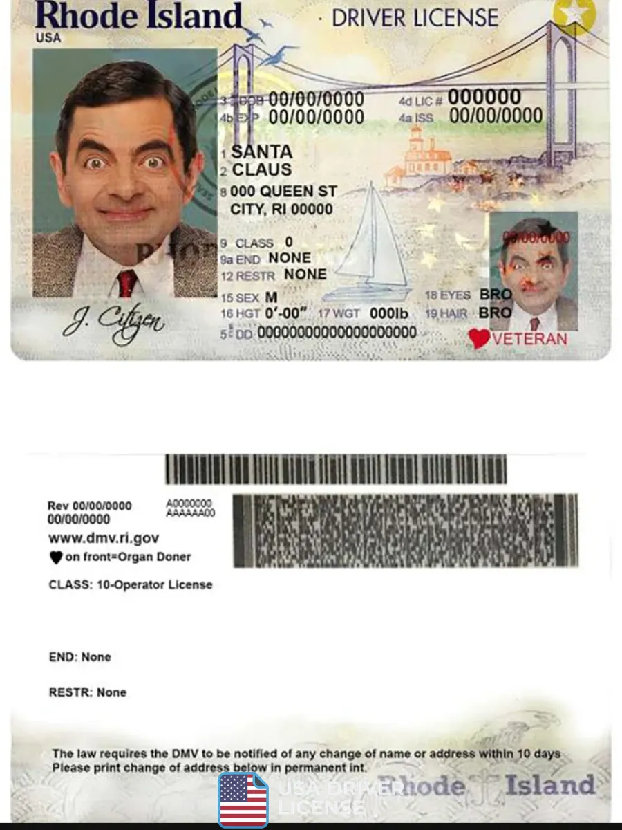 Usa Rhode Island State Driving License — Driver License