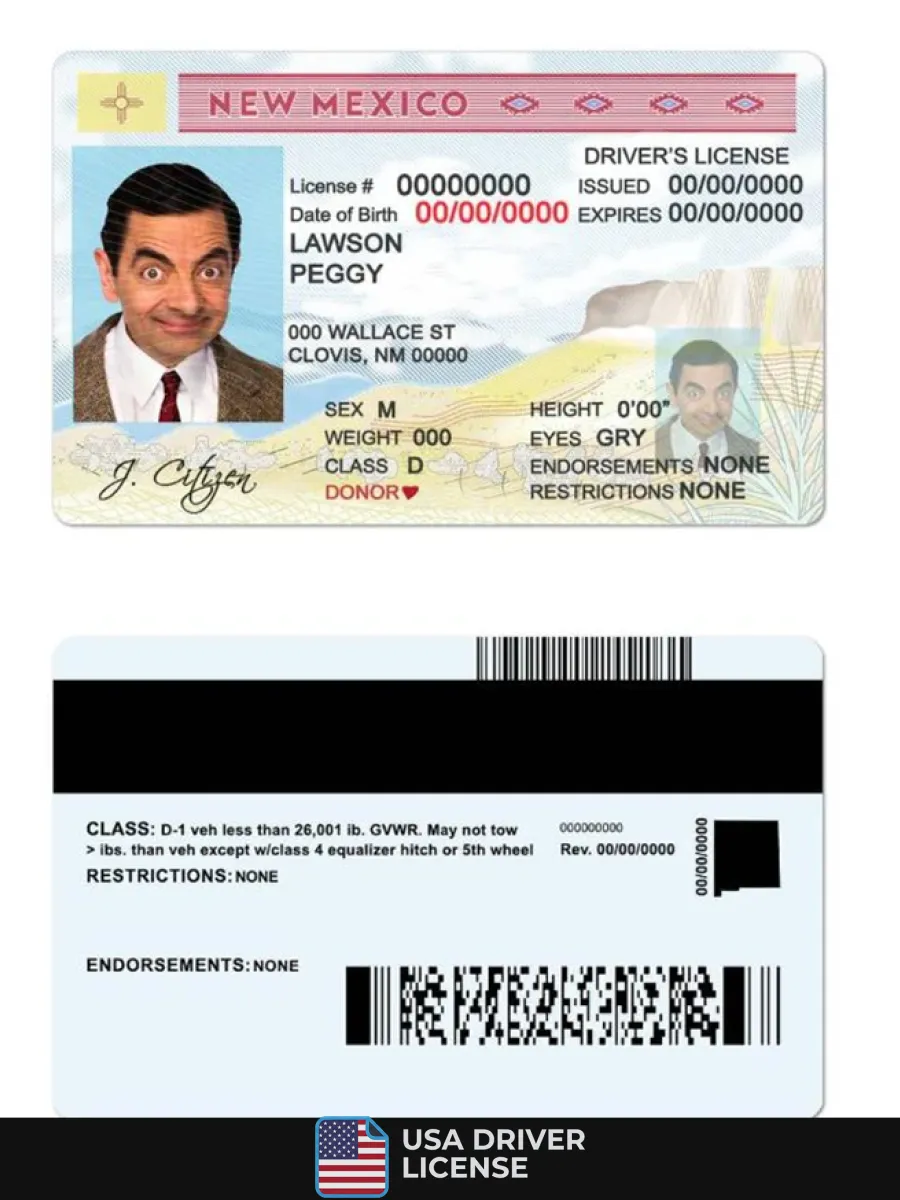 Usa State New Mexico Driving License — Driver License