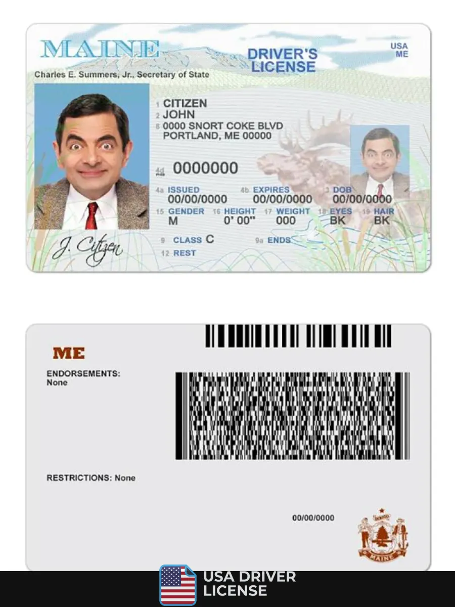 Usa Maine State Driving License — Driver License