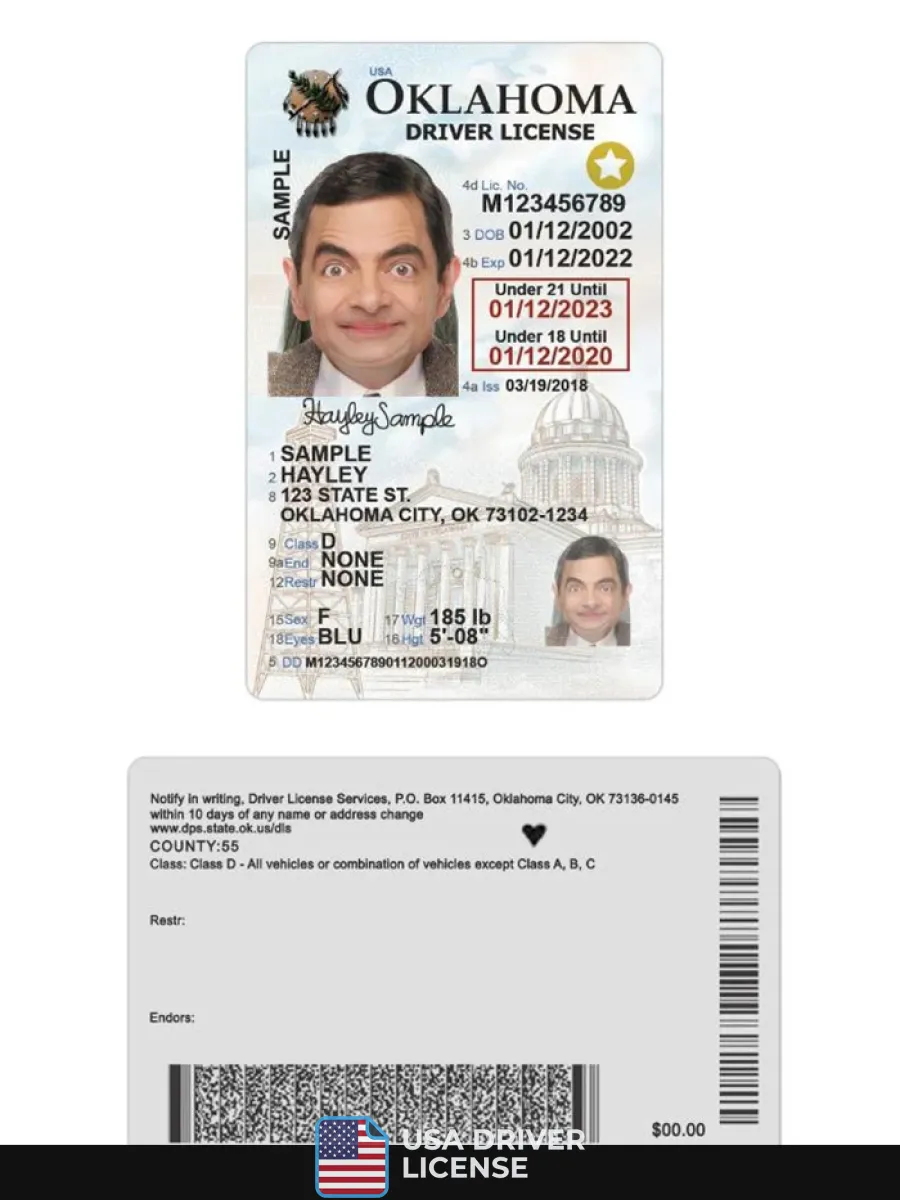 Usa Oklahoma Under 21 Driving License 2020 Present — Driver License