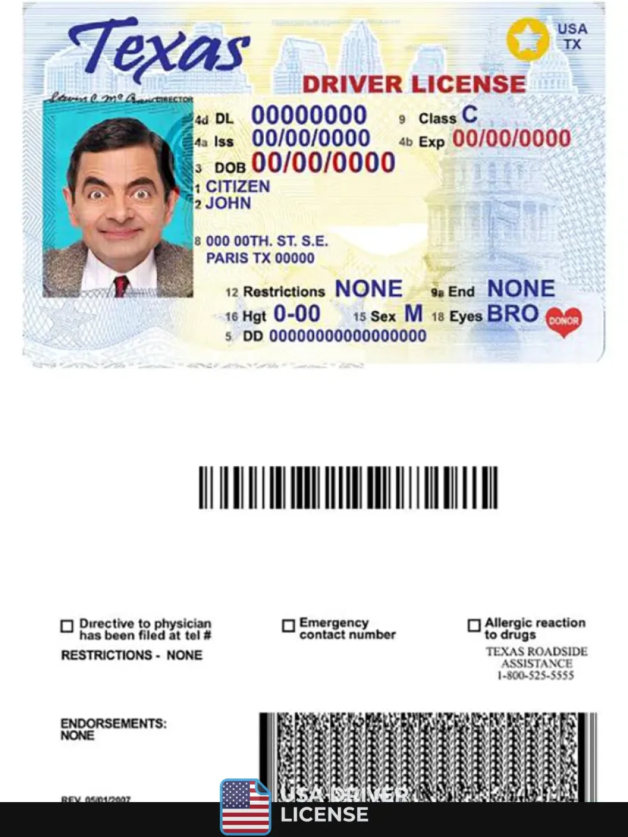 Usa Texas Driving License — Driver License