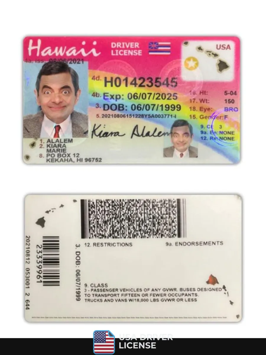 Usa Hawaii Driving License 2021 Present — Driver License