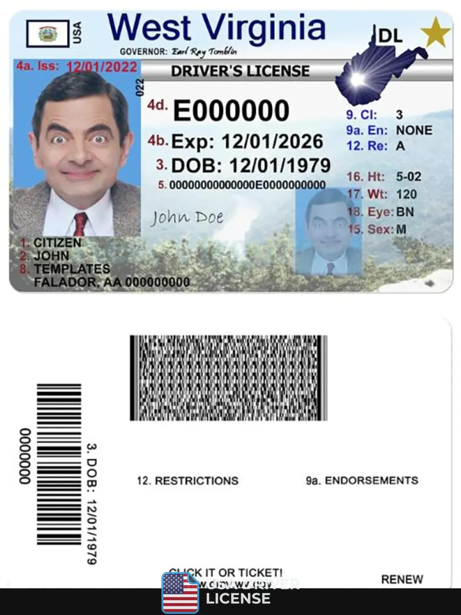 Usa West Virgina Driving License — Driver License