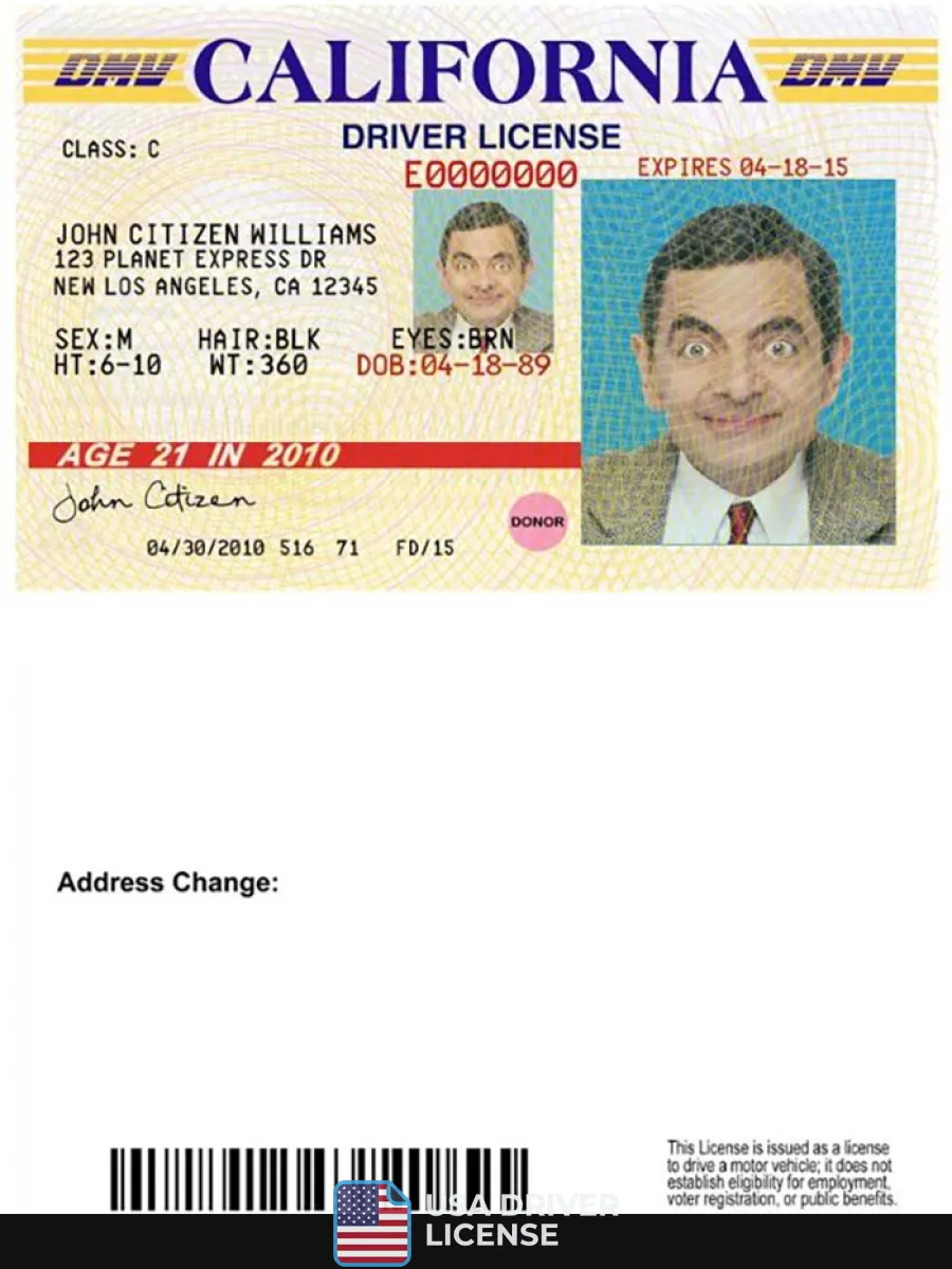 Usa California Driving License Version 3 — Driver License