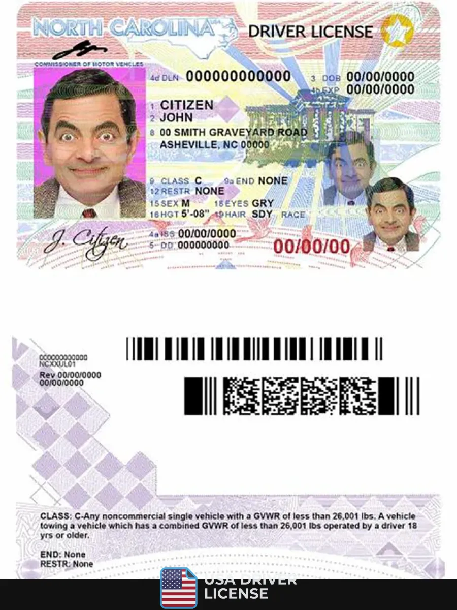 Usa North Carolina Driving License — Driver License