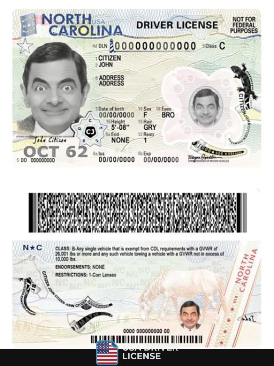 Usa North Carolina Driving License 2024 Present — Driver License