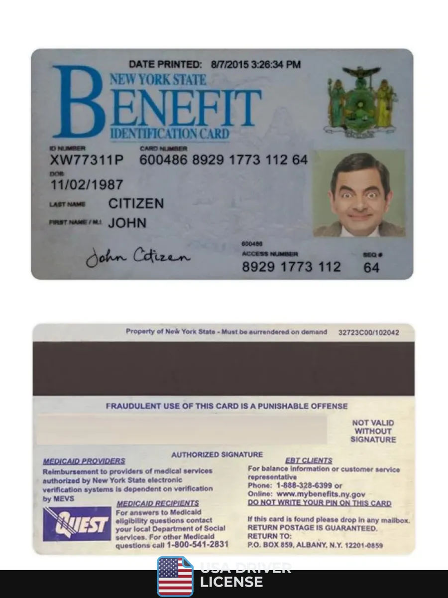 Usa New York Benefit Id Card — ID Cards