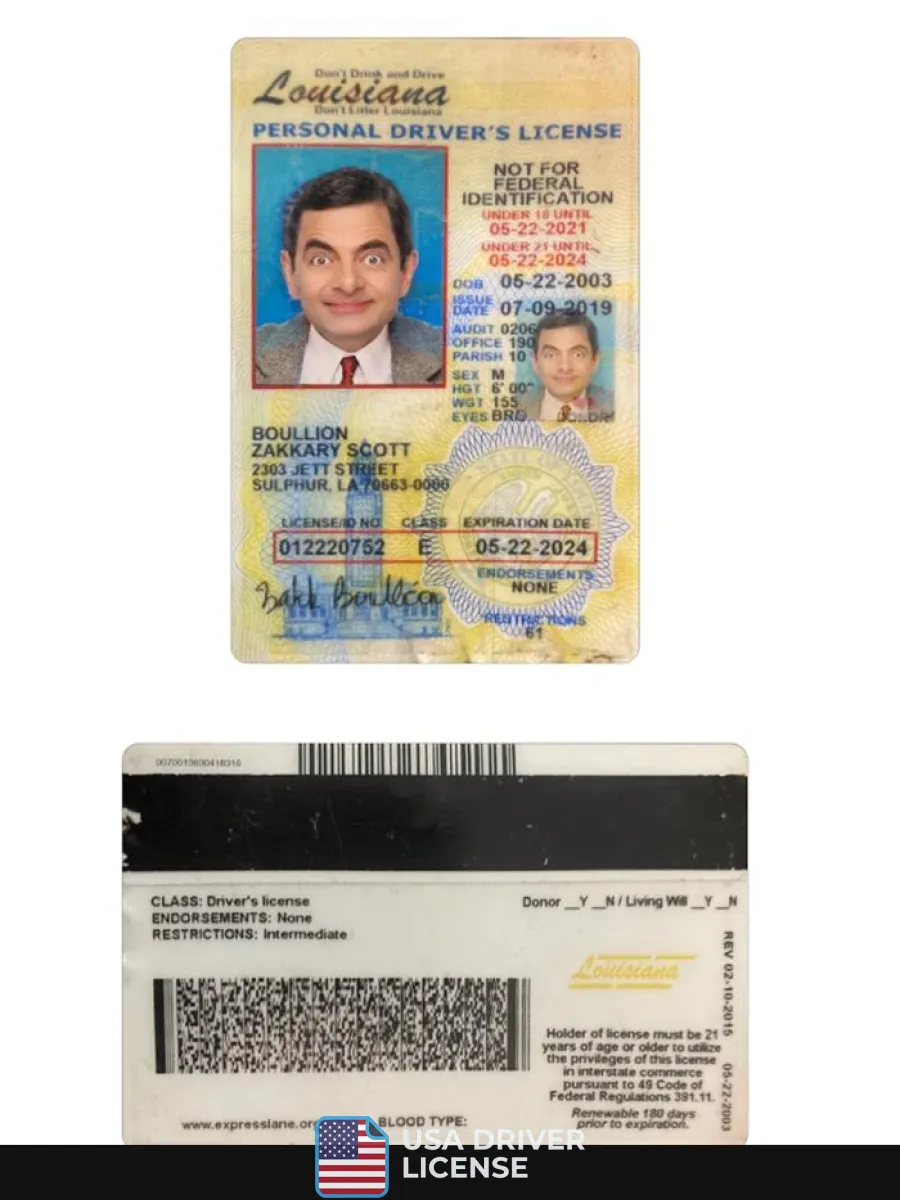 Usa Louisiana Under 21 Driving License — Driver License