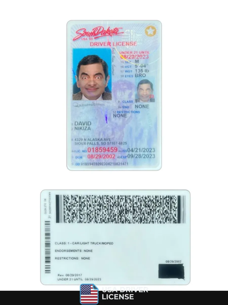 Usa South Dakota Under 21 Driving License 2023 Present — Driver License