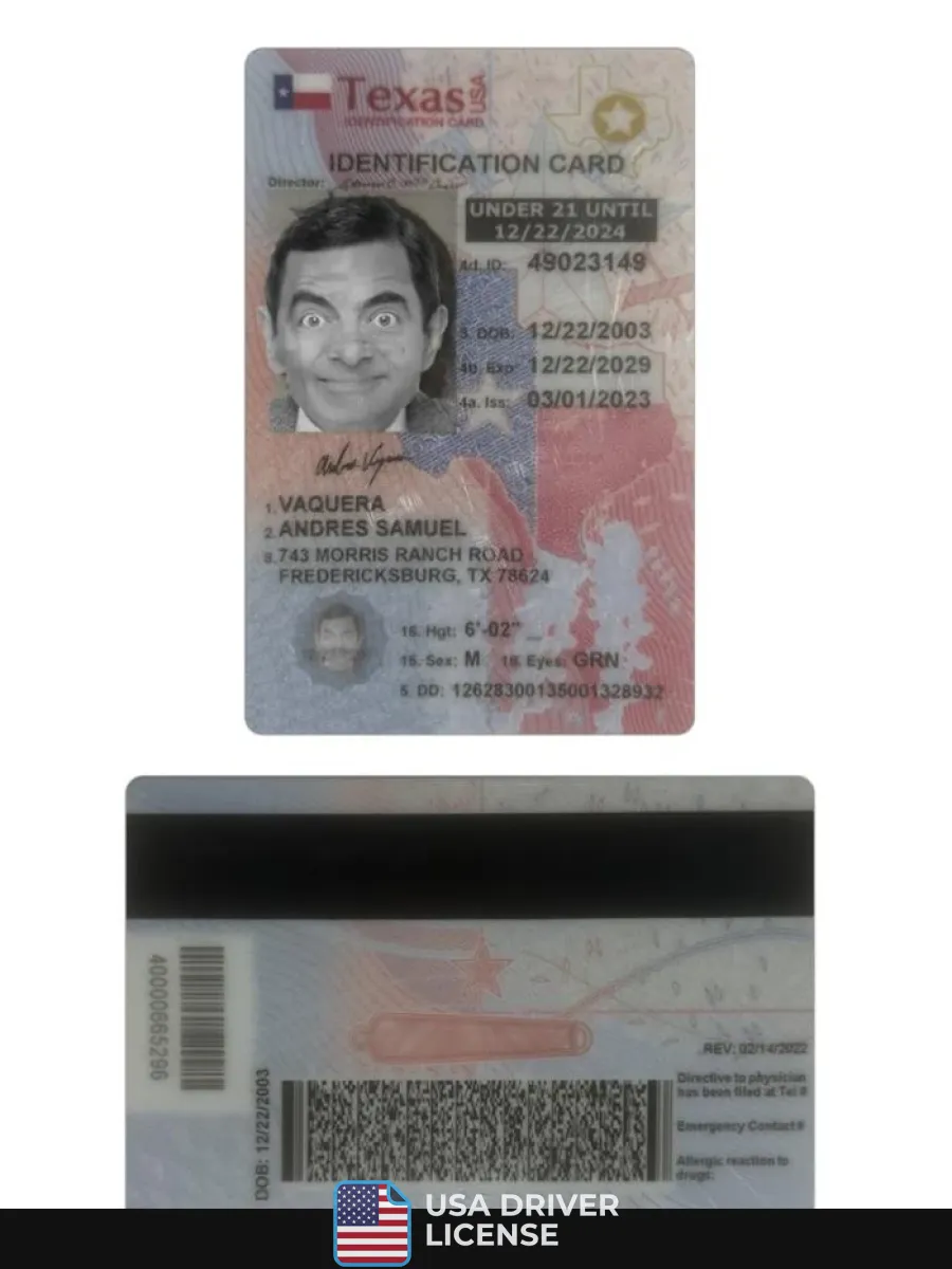 Usa Texas Under 21 Id Card — ID Cards