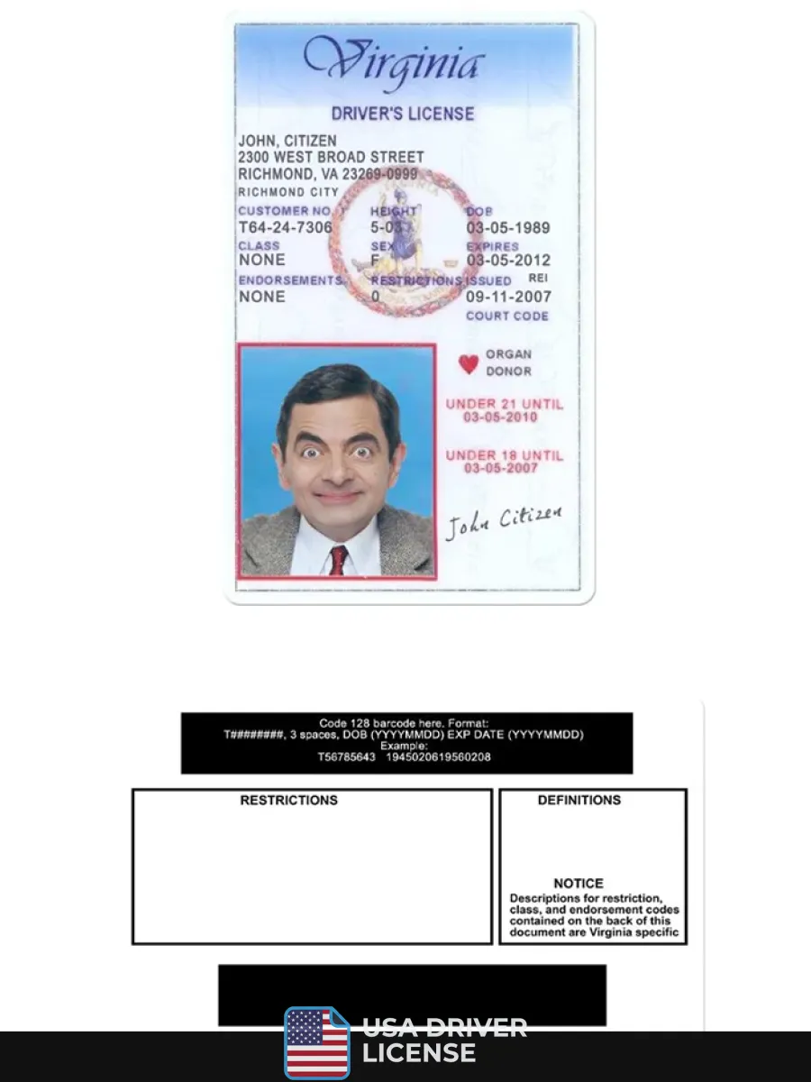 Usa Virginia Driving License Under 21