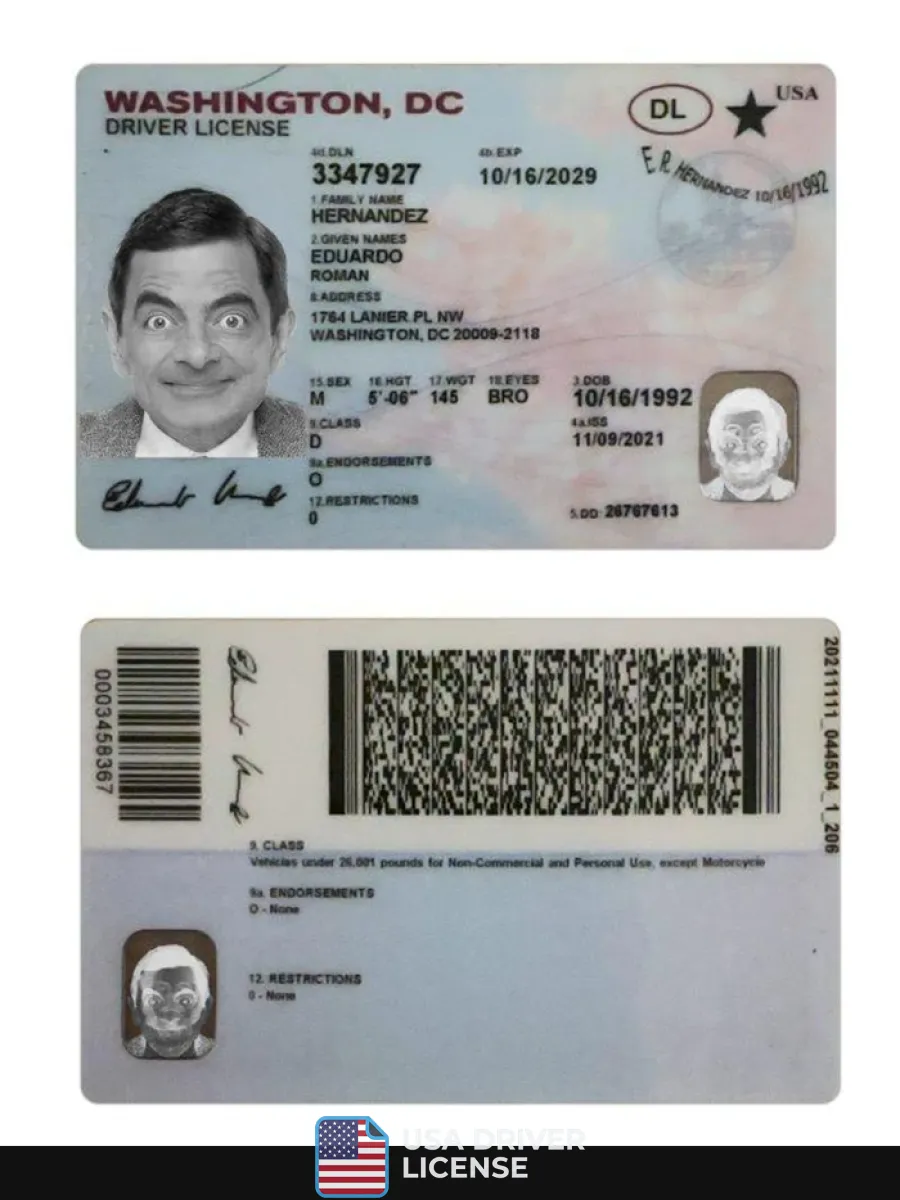 Usa Washington Dc Driving License — Driver License