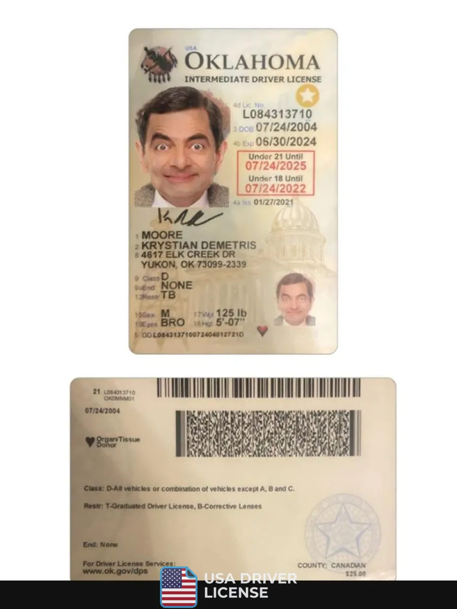 Usa Oklahoma Under 21 Driving License — Driver License
